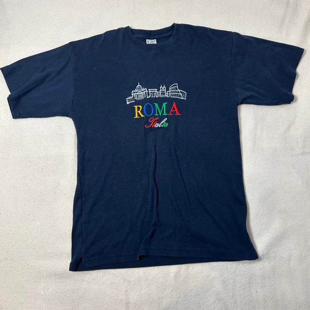 Roma Italia Shirt Adult XXL Blue Short Sleeve Stitched‎ Embroidered Logo Vintage